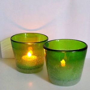Green Blown Glass Votive Candle Holders